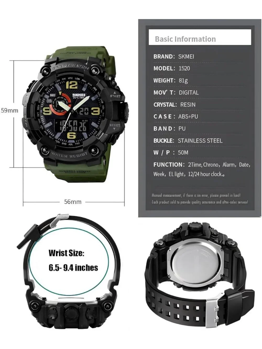Men Army&Green Analog Quartz S-Shock Waterproof Outdoor Sports LED Digital Watch
